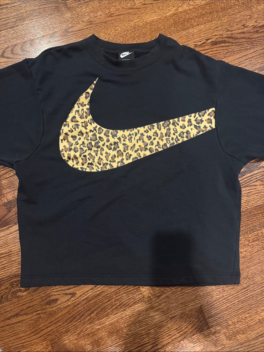 Nike Black Sweatshirt with Animal Print Swoosh in Size Small